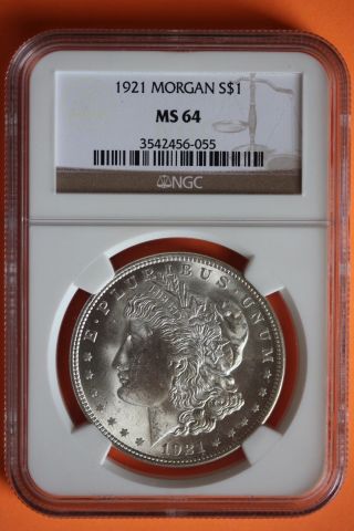 1921 - P Ms64 Morgan Silver Dollar Ngc Graded & Certified Slabbed Coin 135 photo