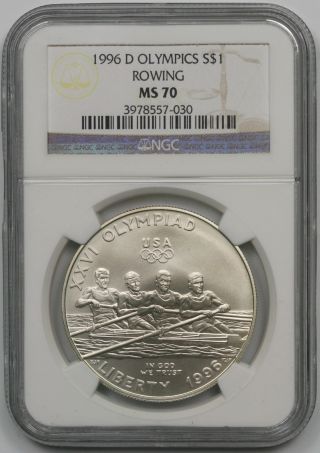 1996 - D Olympics Rowing Modern Silver Commemorative $1 Ms 70 Ngc photo