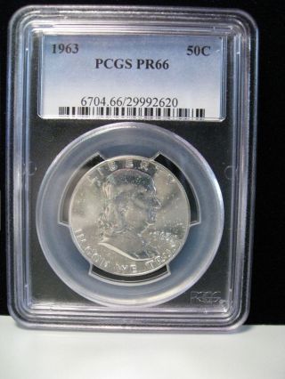 Gem Proof 1963 Silver Us Franklin Half Dollar.  Pcgs Pr66. photo