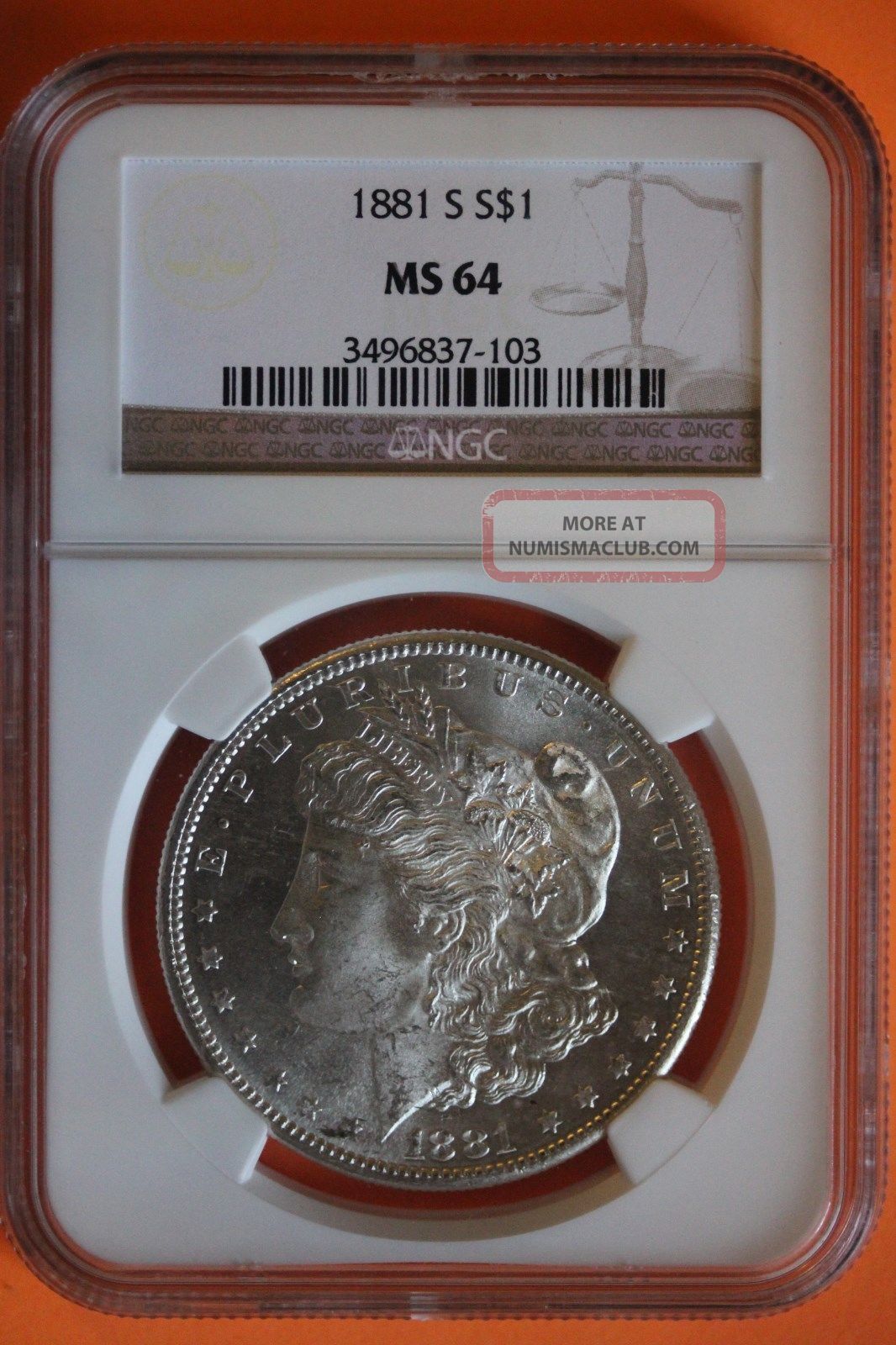 1881 - S Ms64 Morgan Silver Dollar Ngc Graded & Certified Slabbed Coin 298