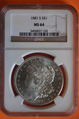 1881 - S Ms64 Morgan Silver Dollar Ngc Graded & Certified Slabbed Coin 298 photo