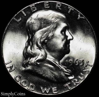 1963 Franklin Half Dollar 90 Silver 50c Bu Uncirculated Us Coin 15 photo
