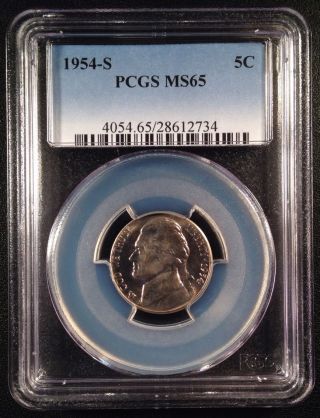 1954 - S Jefferson Nickel Five Cent Pcgs Ms65  Q - 301 photo