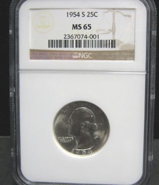 1954 - S Washington Silver Quarter - Ngc Ms65 - 001 photo