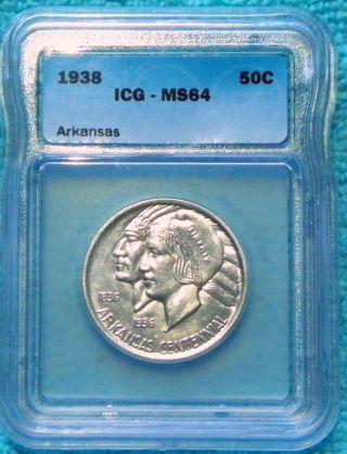 1938 Ms64 Arkansas Silver Half Dollar Only 3,  156 Minted Bu Uncirculated photo