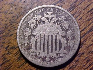 1866 W/ Rays Shield Nickel In Good.  99c photo
