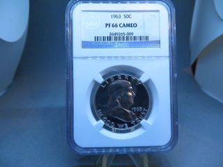 1963 50c Ca (proof) Franklin Half Dollar; Silver; Ngc Graded Pf66 Cameo L@@k photo
