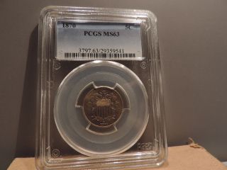 Shield Nickel 1870,  No Rays Pcgs Ms 63.  Golden Color. photo