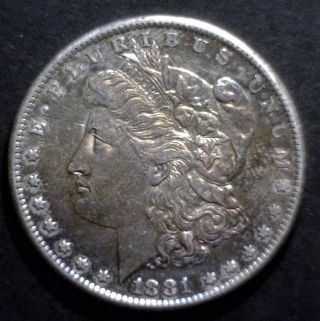 Toned 1881 - S Morgan Silver Dollar - - Shades Of Blue,  Purple And Orange photo