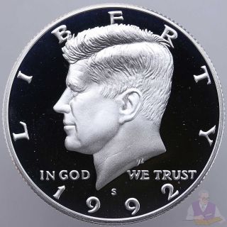 1992 S Kennedy Half Dollar Gem Deep Cameo 90 Silver Proof Coin Us photo