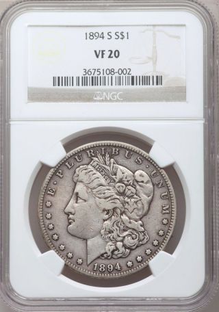 1894 - S Ngc Vf20 Better Date Morgan Silver Dollar Looking Circulated photo