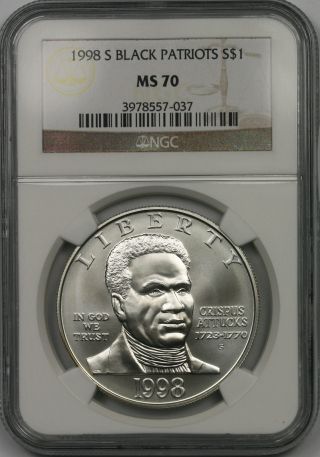 1998 - S Black Patriots Modern Commemorative Silver Dollar $1 Ms 70 Ngc photo