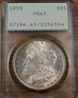 1890 - P Morgan Silver Dollar Pcgs Ms63 Ogh 1st Gen. photo