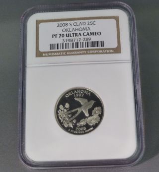 2008 - S 25c Clad Oklahoma State Quarter Pf 70 Ultra Cameo Ngc Certified photo