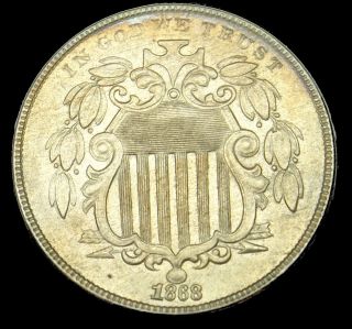 1868 Shield Nickel Natural Uncirculated Detail photo