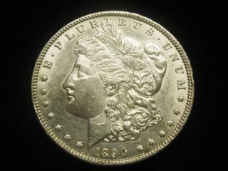 1890 - P Morgan Silver Dollar - Vam 1 {closed 9 Variety} - Bright Au - photo