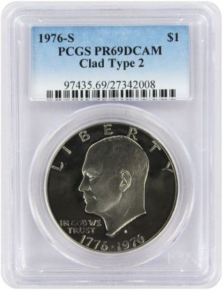 1976-S PCGS PR69 DCAM Deep Cameo Proof Silver Eisenhower Ike Dollar