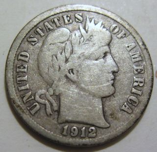 1912 D Early Barber Dime Ten Cent Collector Coin (1031e) photo