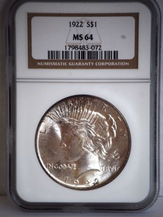 1922 P Silver Peace Dollar Ngc Ms64 1798483 - 072 photo