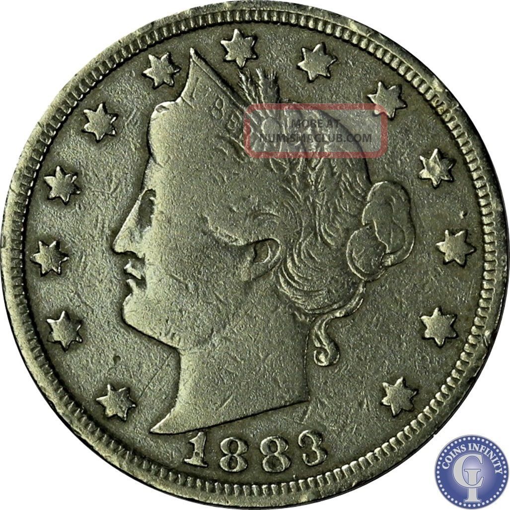 1883 Fine Rare Date Liberty " V " Nickel Us Antique Coin 448