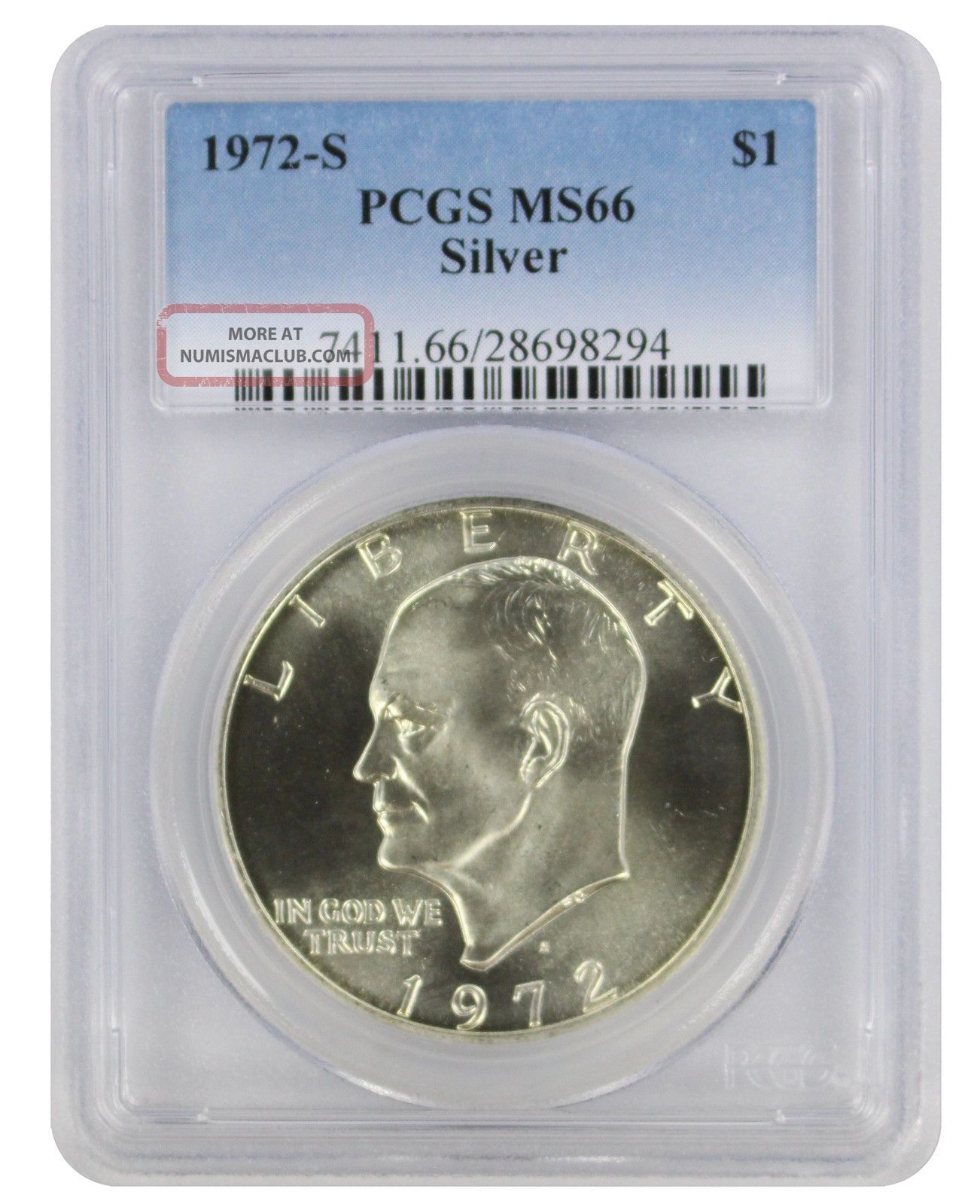 1972 - S Silver Eisenhower Dollar Ike Ms66 Pcgs 66 State