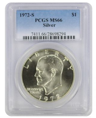 1972 - S Silver Eisenhower Dollar Ike Ms66 Pcgs 66 State photo