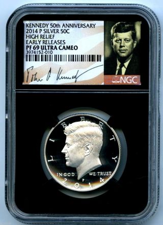 2014 P Silver Kennedy 50th Anniversary Ngc Pf69 Er High Relief Proof Half Dollar photo