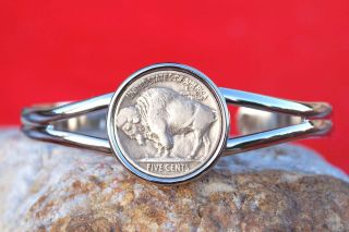 1913 - 38 Indian Head Buffalo Nickel Coin Silver Plated Cuff Bracelet photo