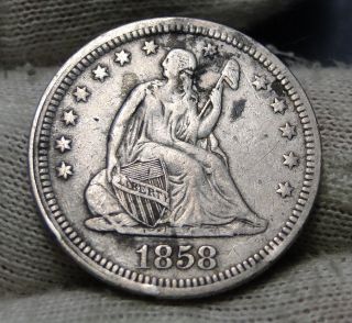 1858 Seated Liberty Quarter 25 Cents - Coin,  (2204) photo