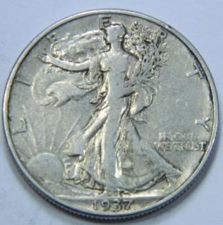 1937 - P U.  S.  Walking Liberty Silver Half Dollar Coin - & Luster - 122920 photo
