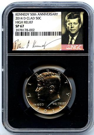 2014 D Kennedy 50th Anniversary Ngc Sp67 High Relief Clad Half Dollar Retro photo