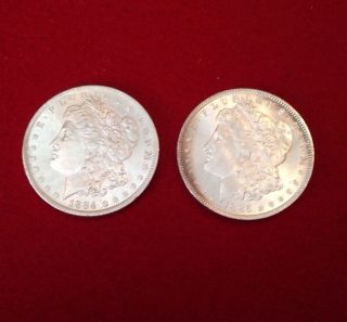 1884 O & 1885 O Morgan Silver Dollars Bu Strait From The Federal Reserve (set34) photo