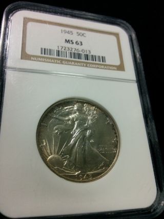 1945 50 Cents Walking Liberty Silver Half Dollar Ngc Ms 63 State photo