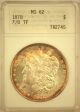 1878 Morgan Silver Dollar $1 7/8 Tf 7 Over 8 Small Anacs Ms62 Ms 62 Tr2745 Dollars photo 6