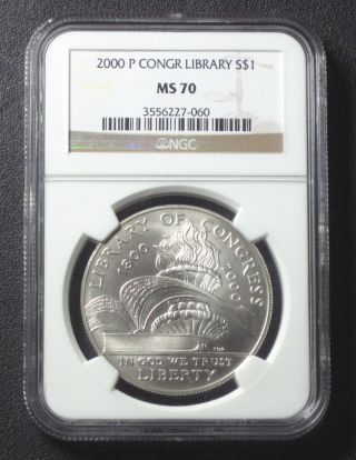 2000 - P Library Of Congress Silver Commem $1 Ngc Ms70 photo