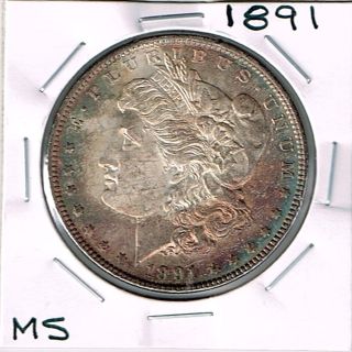 1891 Morgan Silver Dollar - Ms,  Rainbow Toned - You Grade It - photo