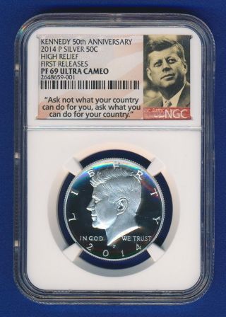 2014 - P Silver Kennedy 50th Anniversary Ngc Pf 69 Ultra Cameo Proof First Release photo