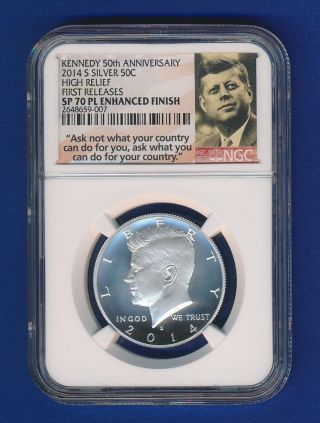 2014 - S Silver Kennedy 50th Anniversary Ngc Sp 70 Pl Proof - Like First Releases photo
