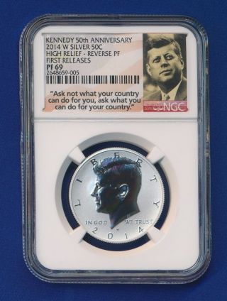 2014 - W Silver Kennedy 50th Anniversary Ngc Pf 69 Reverse Proof First Releases photo