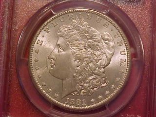 1881 - S Morgan Silver Dollar Pcgs Ms63 - Coin (b63) photo