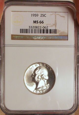 1959 P Ngc Ms66 Gem Bu Washington Silver Quarter Flashy Bright White photo