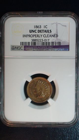 1863 P Indian Head Cent Ngc Unc Details Uncirculated Penny 1c Coin photo