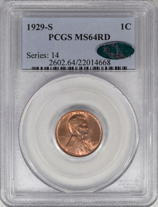1929 - S Lincoln Cent Pcgs Ms - 64 Rd,  Cac,  Pq photo