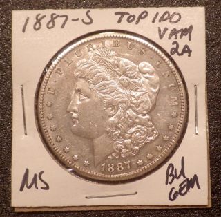 1887 - S Morgan Silver Dollar Top 100 Vam 2a Lustrous Bu Gem Key Date photo