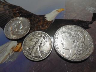 1921 S Silver Dollar And Two Silver Halfs photo