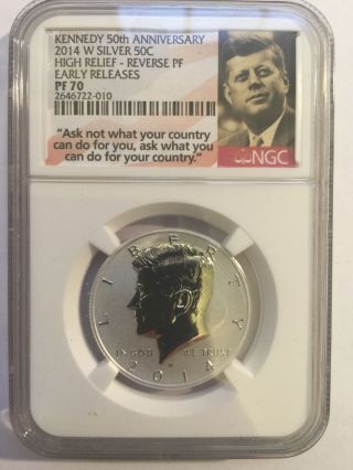Jfk 50th Anniversary Pf 70 2014 W Silver C High Relief Reverse Pf Early Release photo