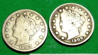 1910 & 1912 V Liberth Nickel Some Liberty Showing (z32 photo