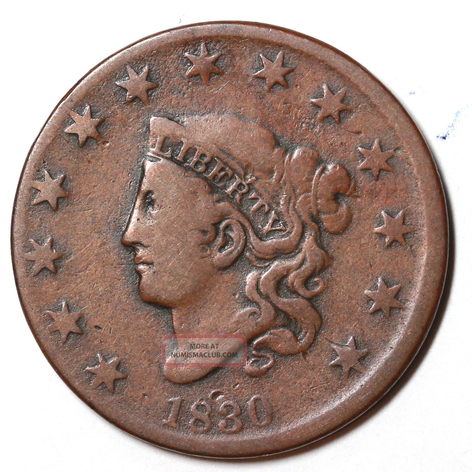 1830 N - 7 R - 3 Lds Matron Or Coronet Head Large Cent Coin 1c