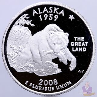 2008 S State Quarter Alaska Gem Proof Deep Cameo 90 Silver Us Coin photo