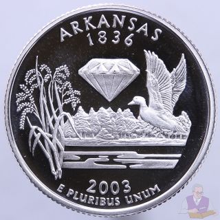 2003 S State Quarter Arkansas Gem Proof Deep Cameo 90 Silver Us Coin photo